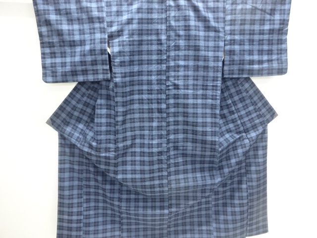 JAPANESE KIMONO / ANTIQUE KIMONO / SILK / HAND WOVEN TSUMUGI / GRID